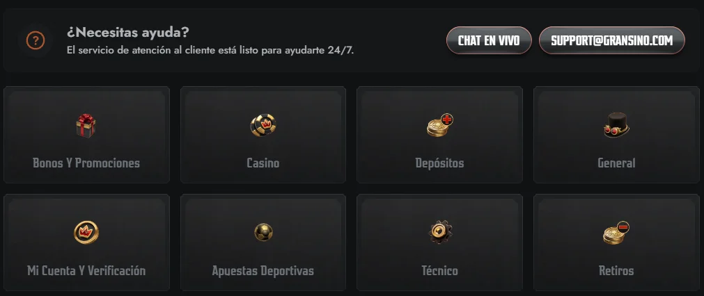Burst Games centro de ayuda con categorías de soporte al cliente