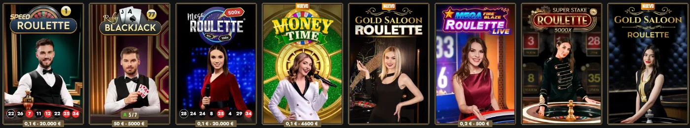 Burst Games selección de juegos de ruleta en vivo con mesas y crupieres